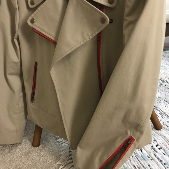 J.Crew khaki Moto Jacket with Coral trim sz4 - Picture 4 of 7